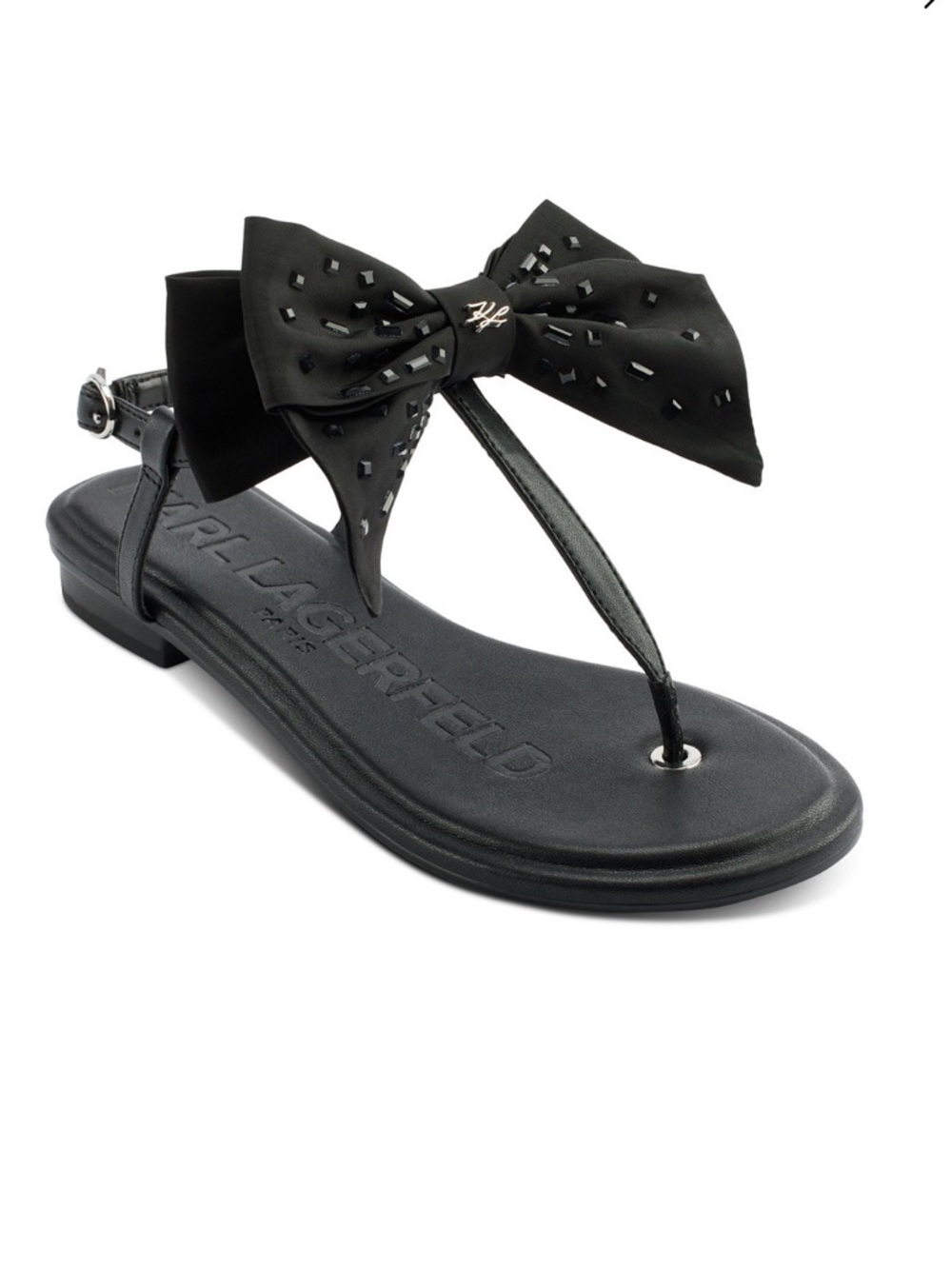 Karl Lagerfeld Cristi Black Bow T-Strap Sandal NWT
